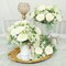 Wedding Table Centerpiece Set of 3 – Small Artificial Floral Arrangements with 6 Silk Rose Bouquets & 3 Metal Pot Silk Flower Vases for Wedding Party, Home, Kitchen, Bathroom Décor – Ivory